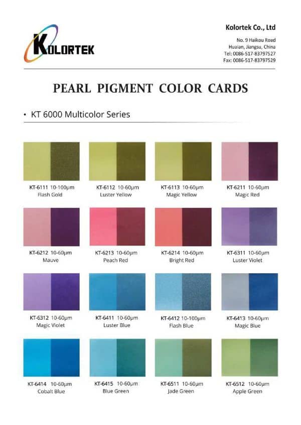 Cartões de cores com pigmento perolado