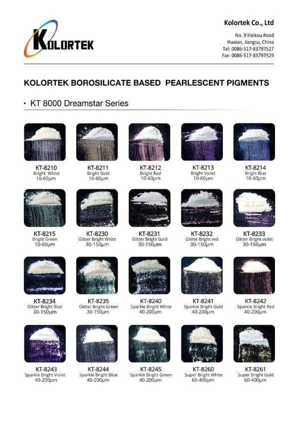 Pigmentos perolados à base de borosilicato kolortek