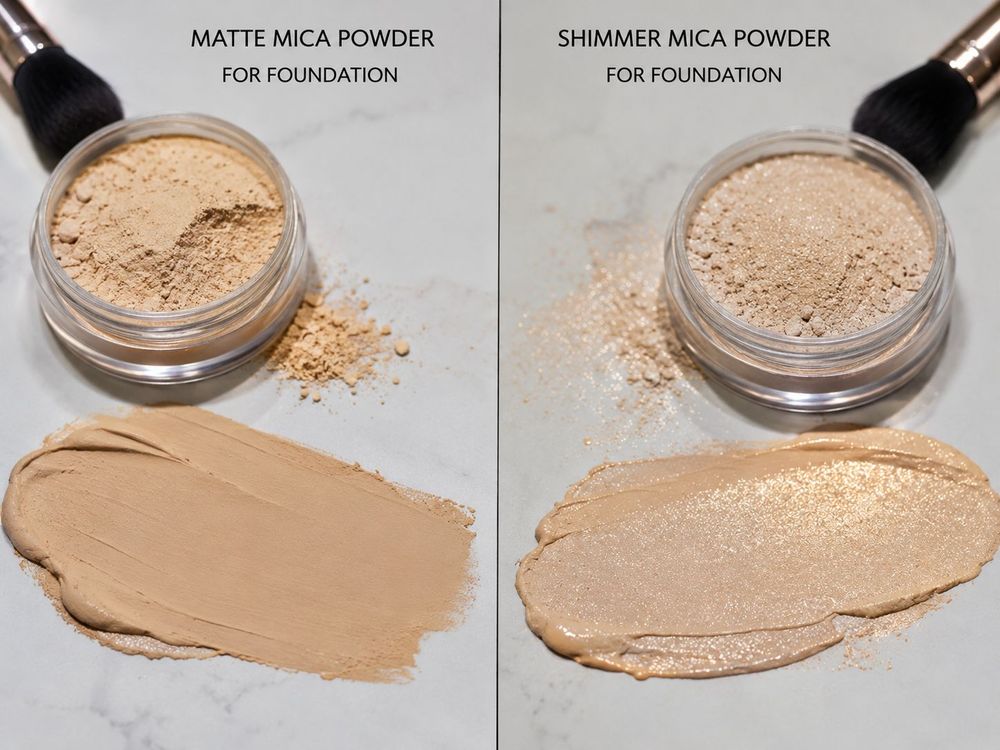 Pó de mica matte versus pó de mica brilhante para base